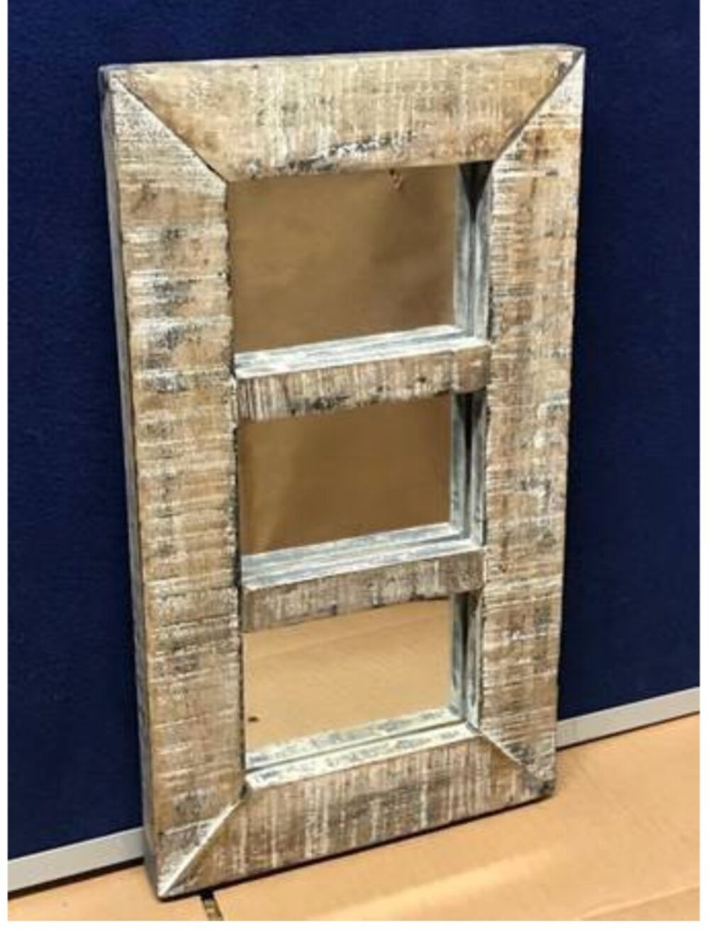 Rustic White-Washed Wood 3-Panel Decorative Accent Mirror